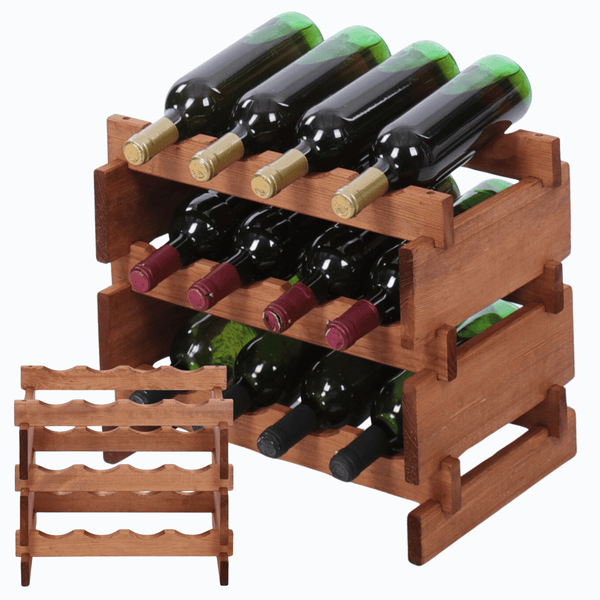 Weinregal VINOTECA FLEX PRO HxBxT 37x46x28cm 12 Flaschen auf 3 Ebenen Massives Kiefernholz Braun geölt