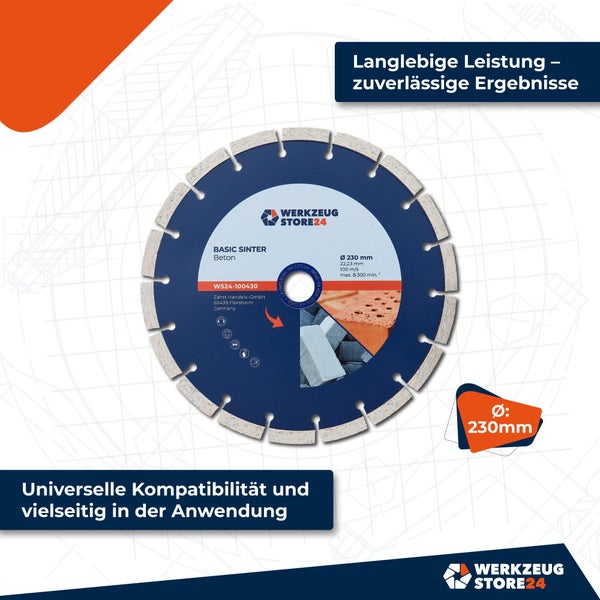 Werkzeug Store24 Trennscheibe Durchmesser 230 Millimeter für Beton