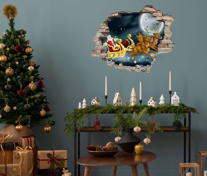 3D Wanddurchbruch selbstklebender Sticker Weihnachtsmann WS16035_60x50 cm Weihnachten Deko für die Wand