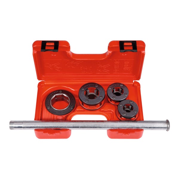 Rohrgewindeschneidsatz im Werkzeugkoffer mit Rohr