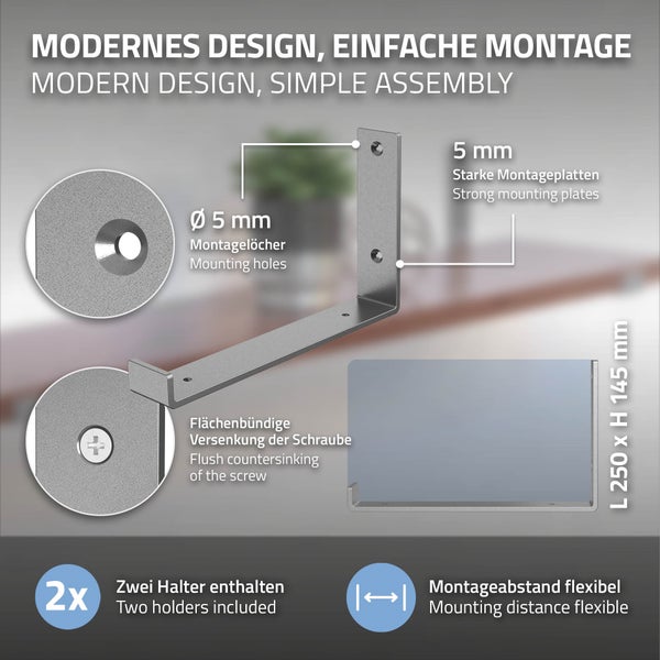 ML-Design 6 Stück Regalhalterung 25x4x14 cm, Grau, aus Metall, 10 Zoll Regalhalterungen, Industrielle Regalwinkel, Regalträger für Wandmontage, 90Grad Wandhalterung, L-Form Wandregal, inkl. Schrauben