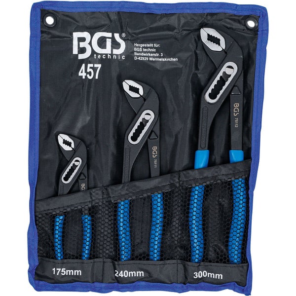 BGS technic Wasserpumpenzangen Set in einer Tasche mit drei Zangen in den Größen 175 mm, 240 mm und 300 mm