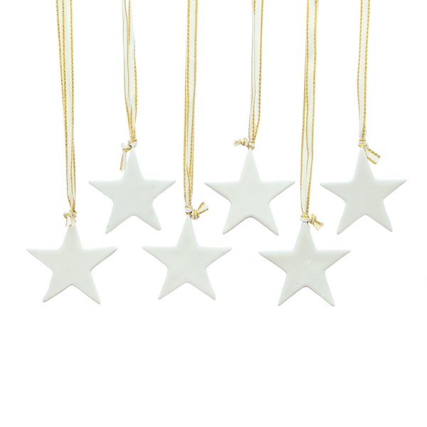 FRANK FLECHTWAREN | Sternhänger, 12er Set, 6 Sterne Ø 5 cm, 4 Sterne Ø 8 cm, 2 Sterne Ø 10 cm, PORZELLAN