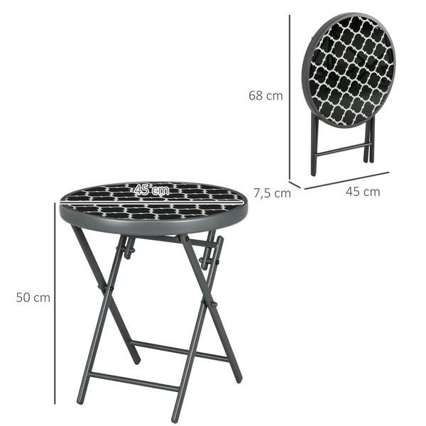 Outsunny Beistelltisch klappbar, Klapptisch aus Glas, kleiner Campingtisch, runder Sofatisch Balkontisch für Balkon Terrasse Wohnzimmer Büro, 45 x 45 x 50 cm, Schwarz