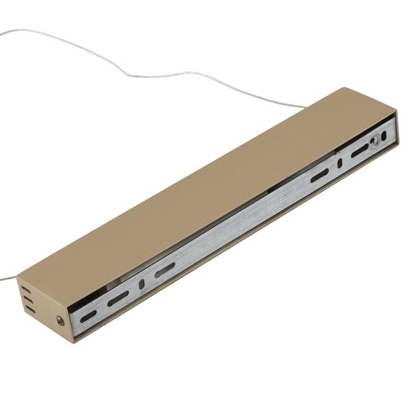 Rechteckiger Deckenbaldachin aus Metall in Goldfarben für Pendelleuchten mit Montageschiene und Kabel.