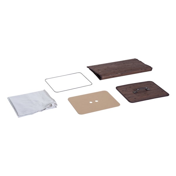 Bestandteile eines Tischofens, bestehend aus Abdeckung, Dichtung, Stoffbezug und Basisplatte