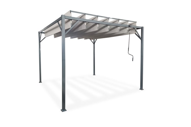 Pergola Lamellendach BAHIA 291 x 291 x 220 cm Beige, inkl. Lamellendach zum Öffnen, Freistehend