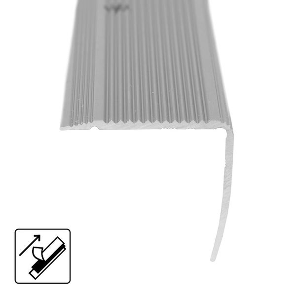 FLOORDIREKT Stufenkantenprofil Integral - Eckig und Selbstklebend - Silber - 3 x 2 x 134 cm