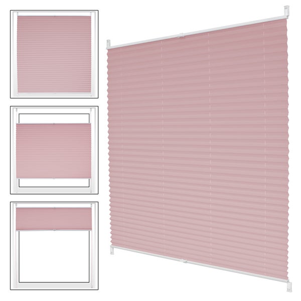 ECD Germany Plissee Klemmfix ohne Bohren 90 x 150 cm Rosa Blickdicht Sonnen- und Sichtschutz Faltrollo Jalousie mit Klemmträger für Fenster & Tür EasyFix Plisseerollo Lichtdurchlässig Fensterrollo