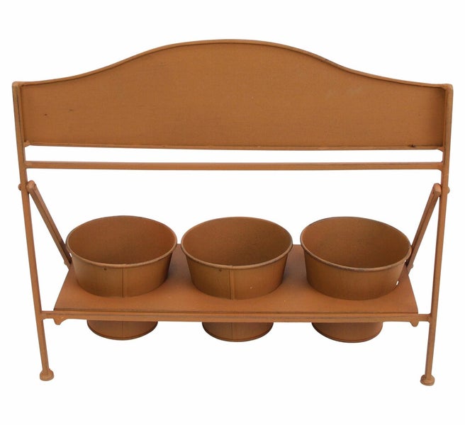 Dekoleidenschaft 3x Blumentopf Fleurs + Halter aus Metall in Rost Optik, Pflanztopf Set, Pflanzgefäß, Gartendeko für Draußen
