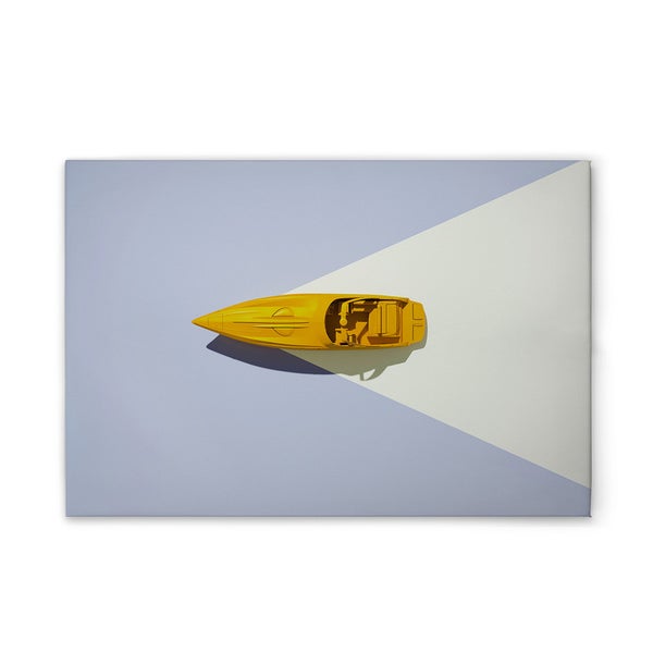 Dekorative Leinwand mit gelbem Motorbootmotiv