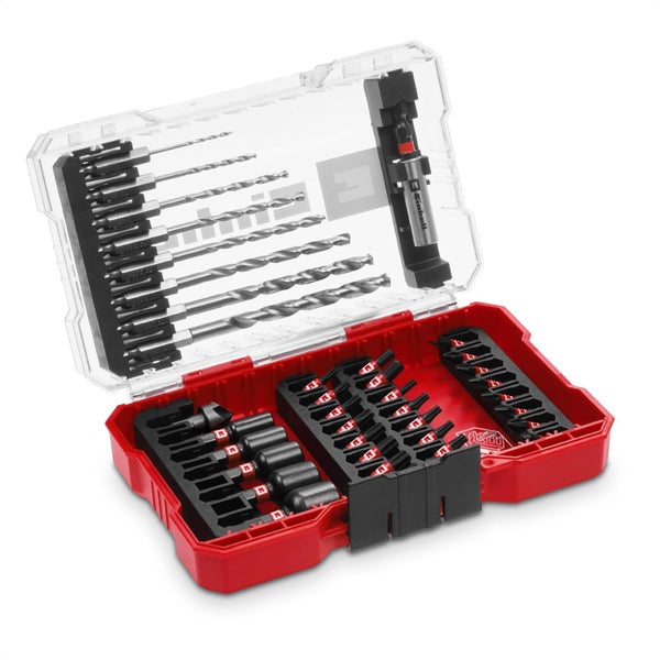 Original Einhell M-CASE 39-tlg. schlagfestes Zubehör-Set (25-mm-Bits, Metallbohrer, 60-mm-Bithalter, Steckschlüssel, Senker inkl. Aufbewahrungsbox)