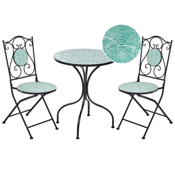 Gartengarnitur mit Tisch und zwei Stühlen