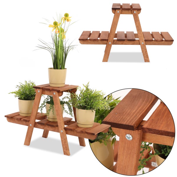 Blumenständer FLORACK HxBxT 45x74x25cm 3 Ablagen Kieferholz Braun