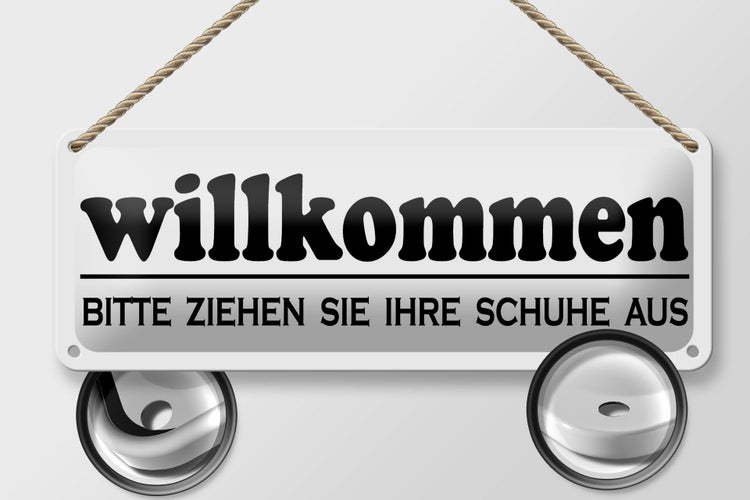 Blechschild Spruch 27x10cm Willkommen bitte Ihre Schuhe aus Dekoration