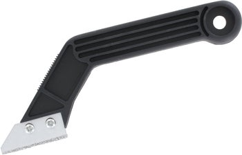 Fugenkratzer mit schwarzem Kunststoffgriff und auswechselbarer Klinge aus Metall.