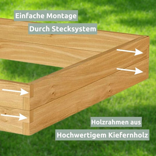 holz4home Hochbeet aus Holz mit Vlieseinlage und Metallstiften