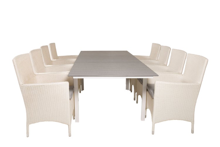 Levels Gartenset Tisch 100x160/240cm und 8 Stühle Malin weiß, grau. 100 X 160 X 75 cm