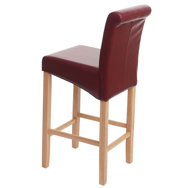 Barhocker mit gepolstertem Sitz und Rückenlehne sowie Holzbeinen