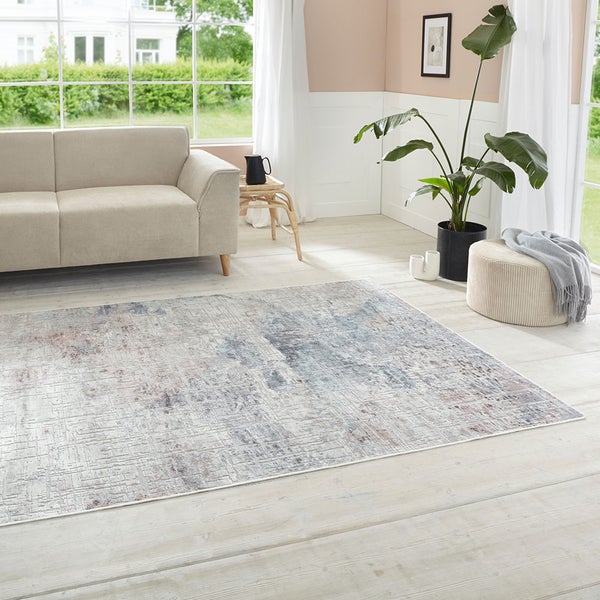 Kurzflor Teppich Chameis Grau Rosa Blau - 135x195x0,4cm