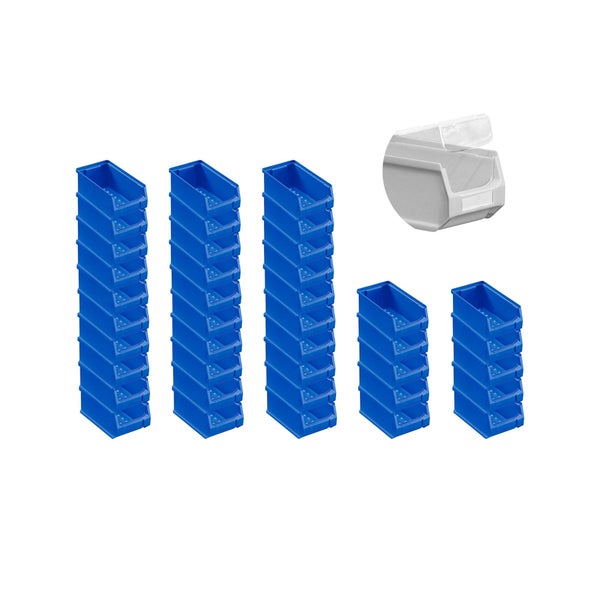 PROREGAL SuperSparSet 40 x Blaue Sichtlagerbox 2.0 Mit Abdeckung HxBxT 7,5 x 10 x 17,5 cm 0,8 Liter Sichtlagerbehälter Sichtlagerkasten