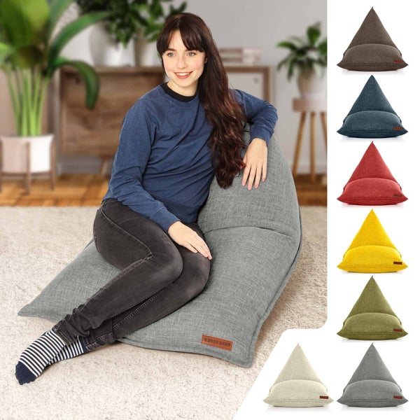 Green Bean Sitzsack Triangle 150x100x100cm mit 220 Liter EPS-Perlen Füllung - Kuschelig Weich Waschbar - Drinnen Stoff Bodenkissen Liegekissen Sitzkissen - Grau