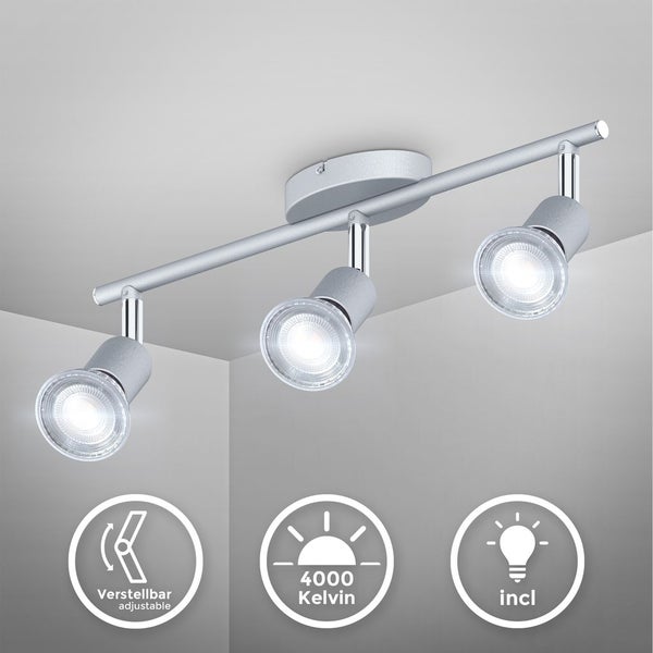 Deckenstrahler - 15W, 1200lm, LED, schwenkbar, GU10, neutralweiß, silberfarbig