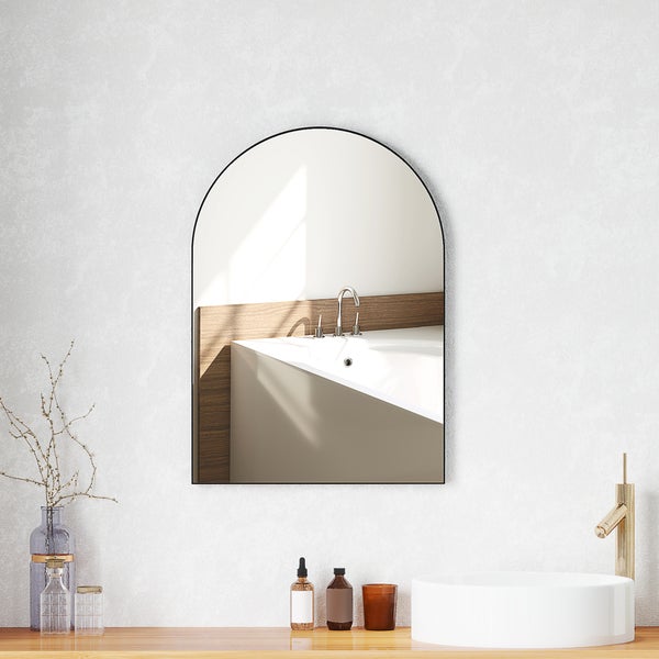 HOMCOM Badspiegel 50 x 70 cm Spiegel mit Splitterschutzfolie, Badezimmerspiegel mit Aluminium-Rahmen, Wandspiegel für Badezimmer, Schlafzimmer, Schwarz