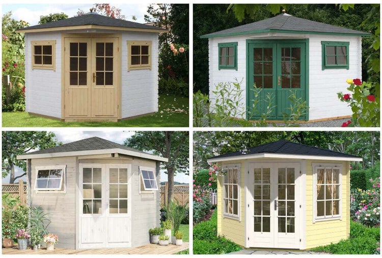 Alpholz 5-Eck Gartenhaus Modell Sunny-A aus Holz in Naturbelassen, Holzhaus mit 28 mm Wandstärke,Größe: 200 x 200 cm