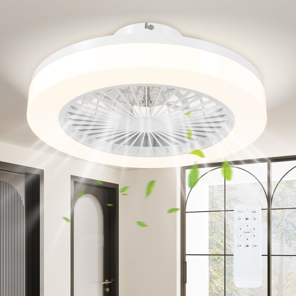 HOMCOM Deckenventilator mit Beleuchtung Fernbedienung LED Ventilator Deckenleuchte Dimmbar mit  6 Geschwindigkeiten 40 W Lampe mit umkehrbar Ventilator, Timer für Schlafzimmer Weiß 46 cm