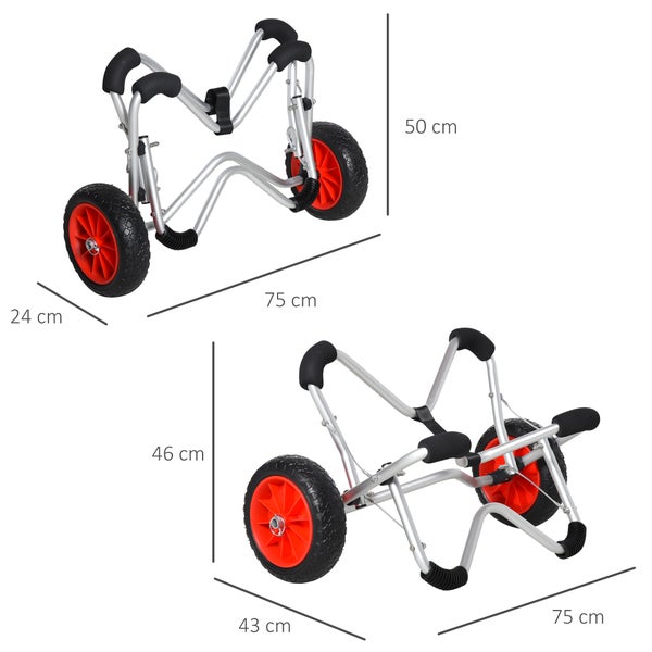 HOMCOM Kajakwagen, 75 x 43 x 46 cm, Aluminium, Silber