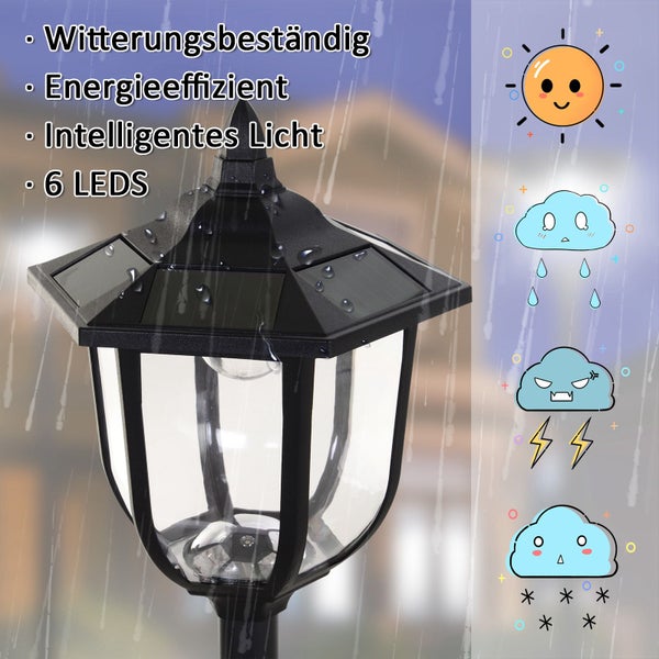 Outsunny Solar LED Gartenlaterne, Gartenleuchte, 30/60 Lumen, Ø26,5 x 177 cm, Kunststoff, Schwarz