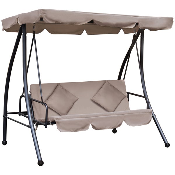 Outsunny 2 in 1 Hollywoodschaukel mit Liegefunktion, 3-Sitzer Gartenschaukel mit verstellbar Sonnendach Kissen, Schaukelbank belast bis 340kg, Gartenliege für Garten Terrasse 200x 125 x 170 cm Beige