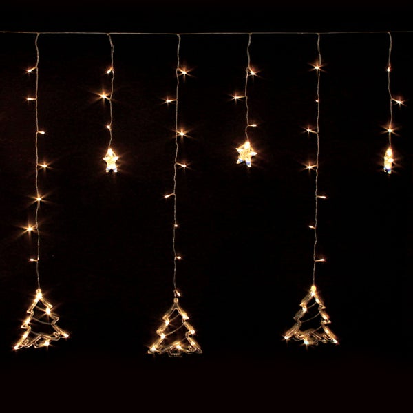 ECD Germany LED Fenster Lichtervorhang 220cm mit 138 LEDs Warmweiß, Weihnachtsbäume und Sterne, 8 Funktionen, Weihnachtsdeko Fensterdeko für Innen/Außen, Weihnachten Lichterkette Weihnachtsbeleuchtung