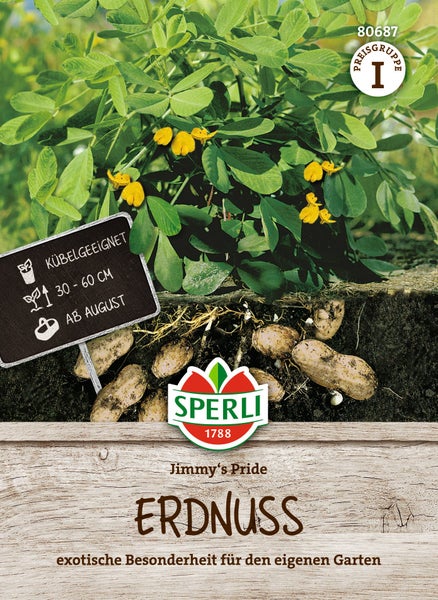 Sperli Erdnuss Jimmy Pride Saatgut für den eigenen Garten inklusive Informationen zur Wuchshöhe und Erntezeit.