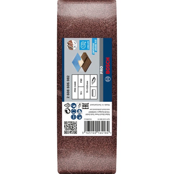 Bosch Schleifband Pro X440, Körnung P80, 75x533mm, 10 Stück