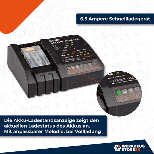 6.5 Ampere Schnellladegerät für Akkus mit Akku-Ladezustandsanzeige