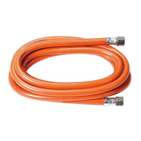Rothenberger Gasschlauch in Orange mit beidseitigen Metallanschlüssen für Propan.