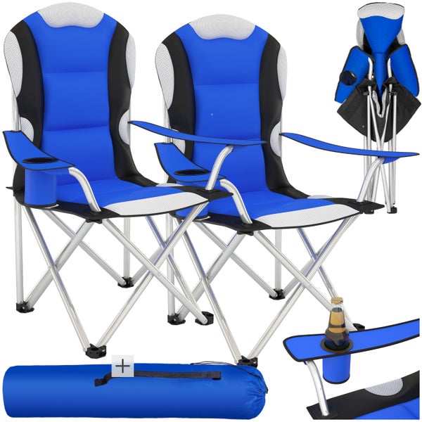 Campingstuhl tectake  60 x 88 x 110 cm faltbar, gepolstert blau
