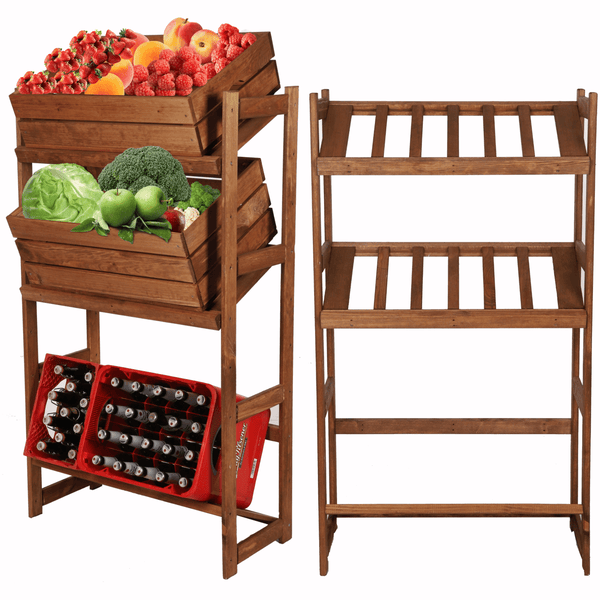 PROREGAL Getränkekistenregal SPREEWALD HxBxT 124x70x33cm 3 Ebenen Massives Kiefernholz Braun geölt