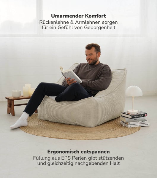 mokebo Sitzsack Sessel aus Cord 'Der Lümmel', XXL Sitzsack, Cord Sessel oder Sitz Sessel in Beige