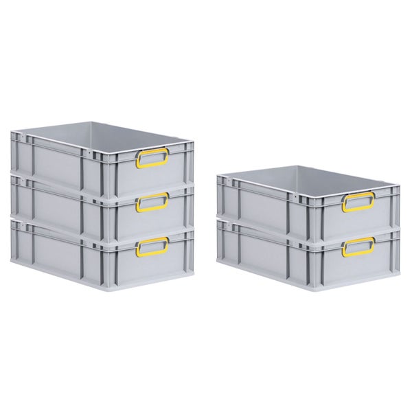 PROREGAL Spar Set 5x Eurobox Nextgen Color HxBxT 17 x 40 x 60 cm 34 Liter Griffe Gelb Geschlossen Glatter Boden Eurobehälter Transportbox