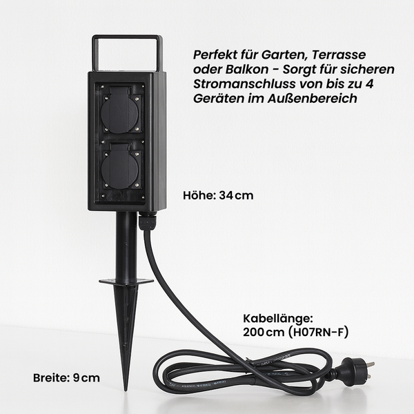 Gartensteckdose mit zwei Steckdosen und 200 Zentimeter Kabel