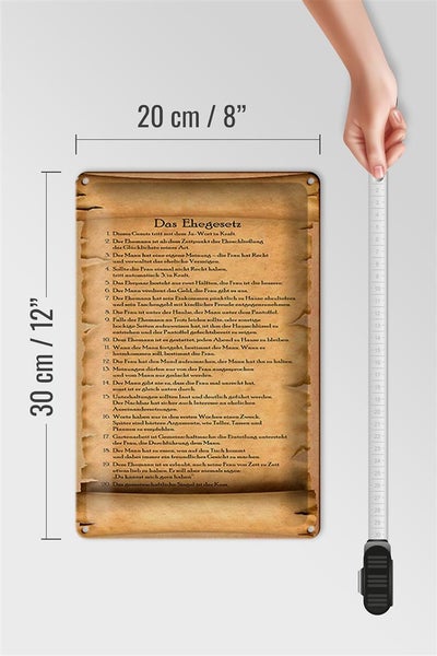 Blechschild Spruch 20x30cm das Ehegesetz ja Wort in Kraft