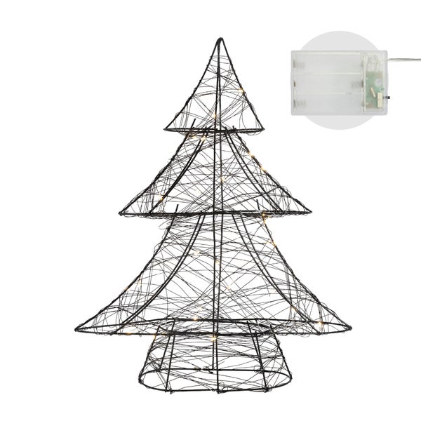 ECD Germany LED Deko Baum Weihnachten mit 30 warmweißen LEDs, 40 cm hoch, Metall, Schwarz, Weihnachtsbaum mit Beleuchtung & Timer, Innen, batteriebetrieben, Lichterbaum Tanne stehend Weihnachtsdeko