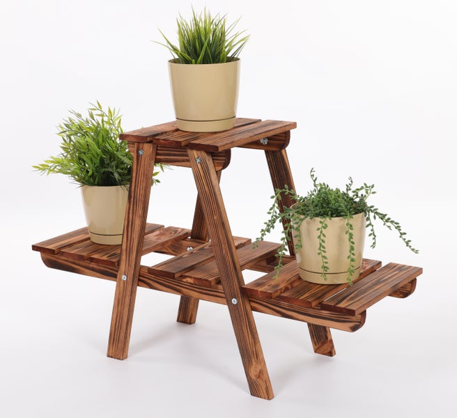Blumenständer FLORACK HxBxT 45x74x25cm 3 Ablagen Kieferholz Braun geflammt