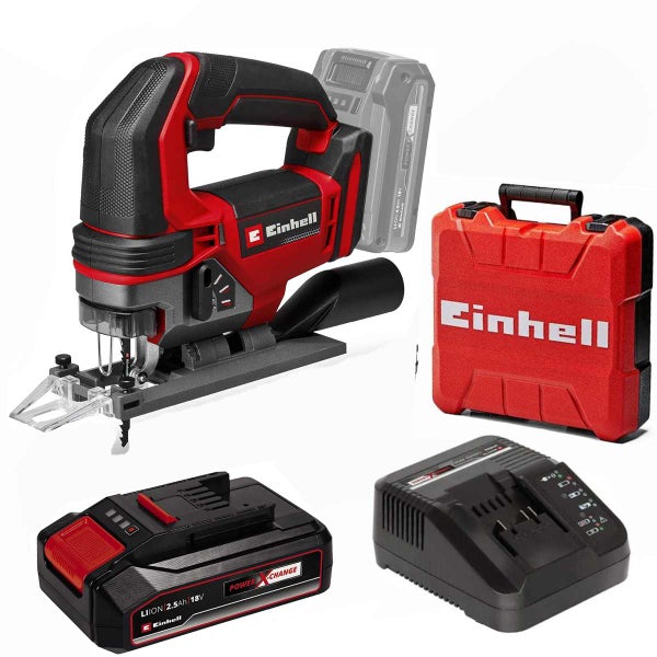 Einhell Akku Stichsäge Set inklusive Akku, Ladegerät und Transportkoffer.