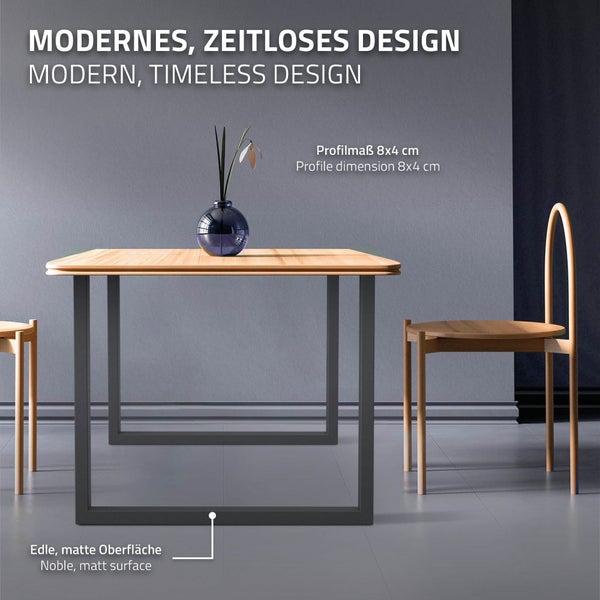 ECD Germany 2x Tischbeine aus Vierkantprofilen, 90 x 72 cm, Anthrazit, pulverbeschichtete Stahl, Industriedesign, Metall Tischkufen Tischuntergestell Tischgestell Möbelfüße, für Esstisch Schreibtisch