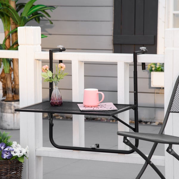 Outsunny Balkonhängetisch klappbar 4-fach höhenverstellbarer Hängetisch aus Metall wetterfest Balkontisch Beistelltisch Klapptisch für Balkon-& Terrassengeländer Tisch zum Einhängen 60x40 cm Schwarz