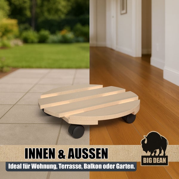 Pflanzenroller aus Holz für Innen und Außen mit Rollen